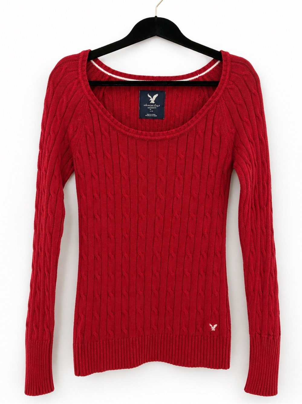 American Eagle Red Cable Knit Scoop Neck Sweater Y2K Coquette Preppy M